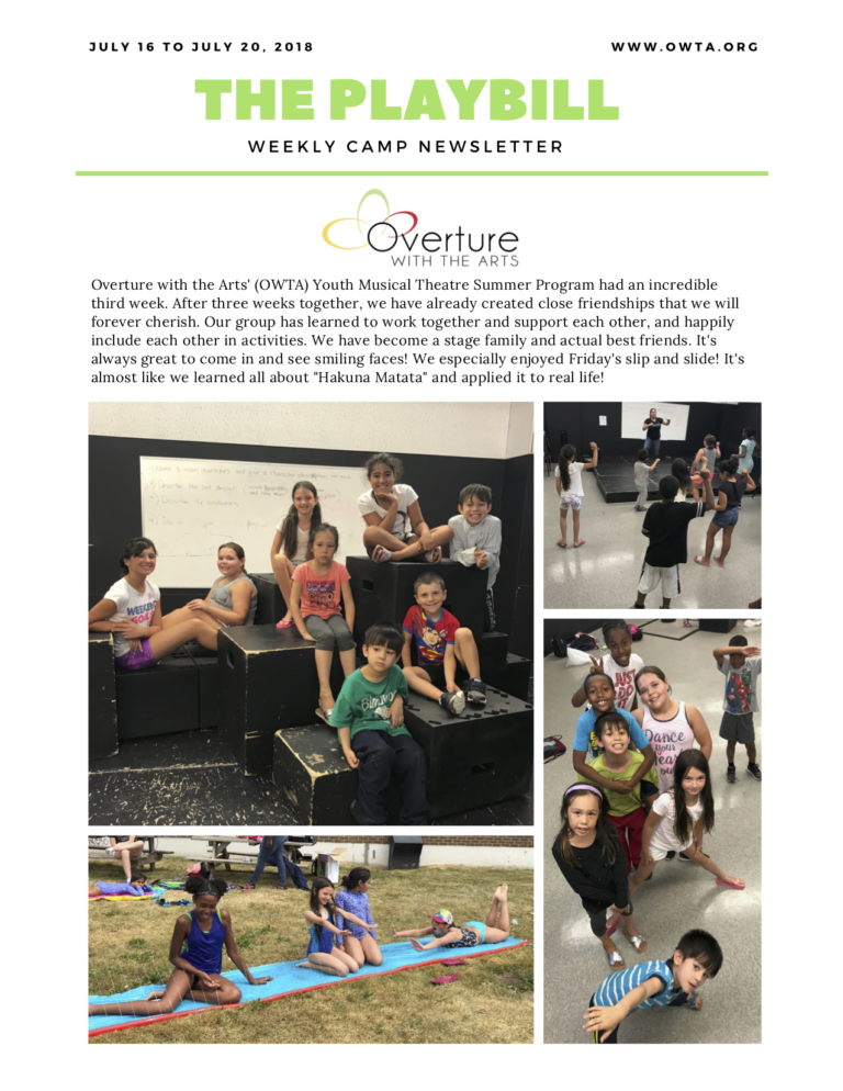 Camp Newsletter – Week 3 – Overture with the Arts